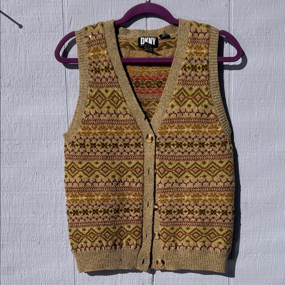 Vintage DKNY Fair Isle Cardigan Vest - Picture 1 of 6